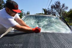 Before a completed general auto glass project in the area